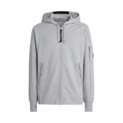 C.P. Company Diagonal Raised Fleece Zipped Lens Hoodie Grey Melange - 23FW
