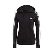 (W) Adidas Essentials French Terry 3-Stripes Full-Zip Fleece Hoodie Black White - US Sizing