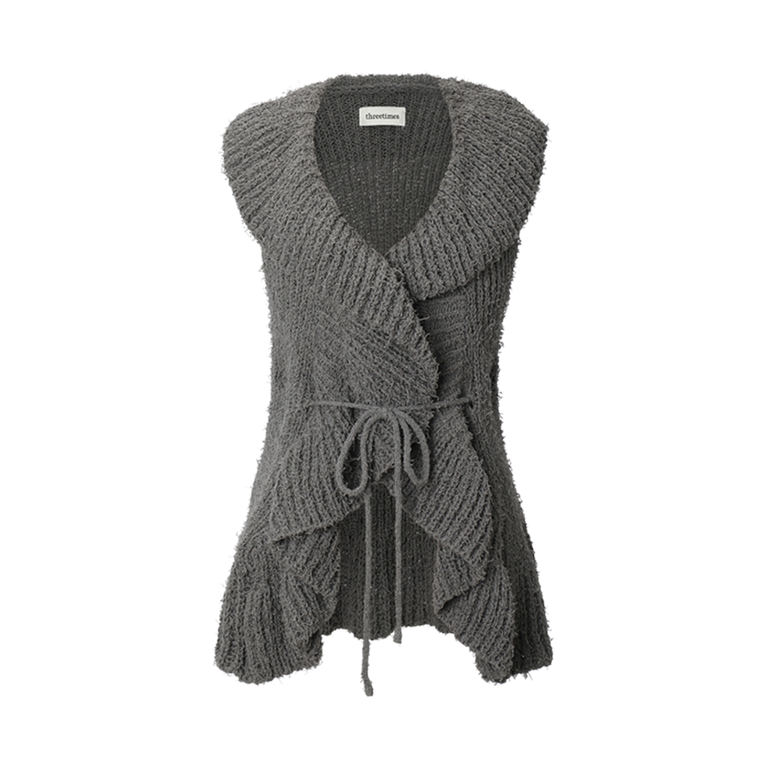 (W) 쓰리타임즈 러플 니트 베스트 차콜((W) Threetimes Ruffle Knit Vest Charcoal)