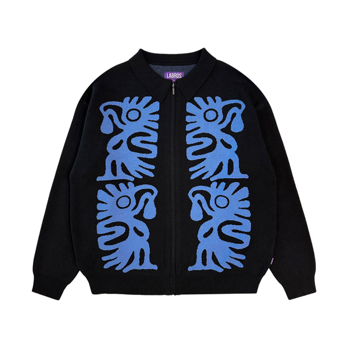 - Labros Tribal Zip Up Sweater Black