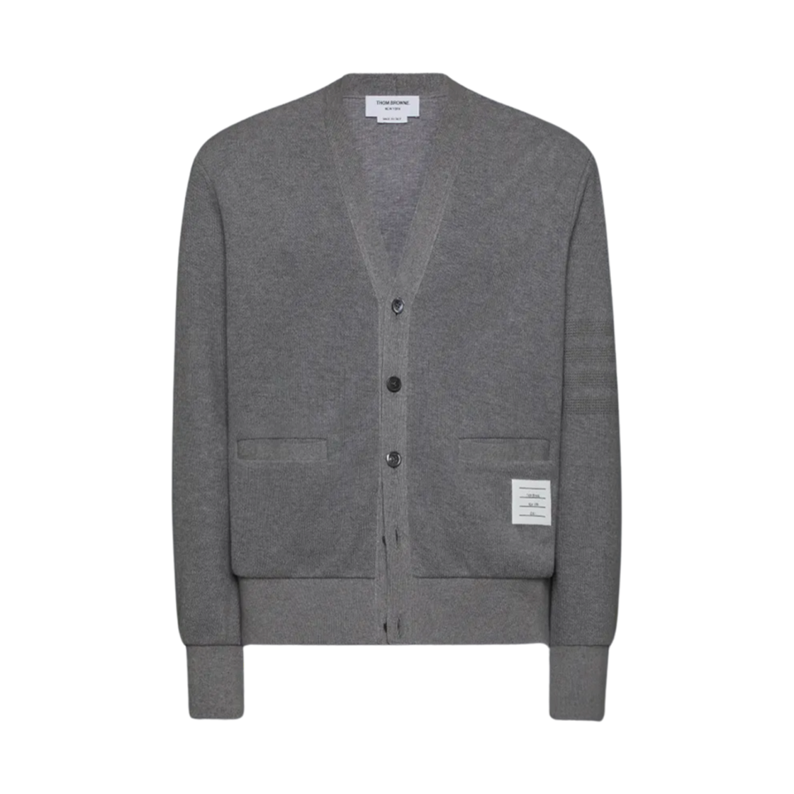 MJT513A-J0191-055 Thom Browne Cotton 4-Bar V Neck Cardigan Light Grey