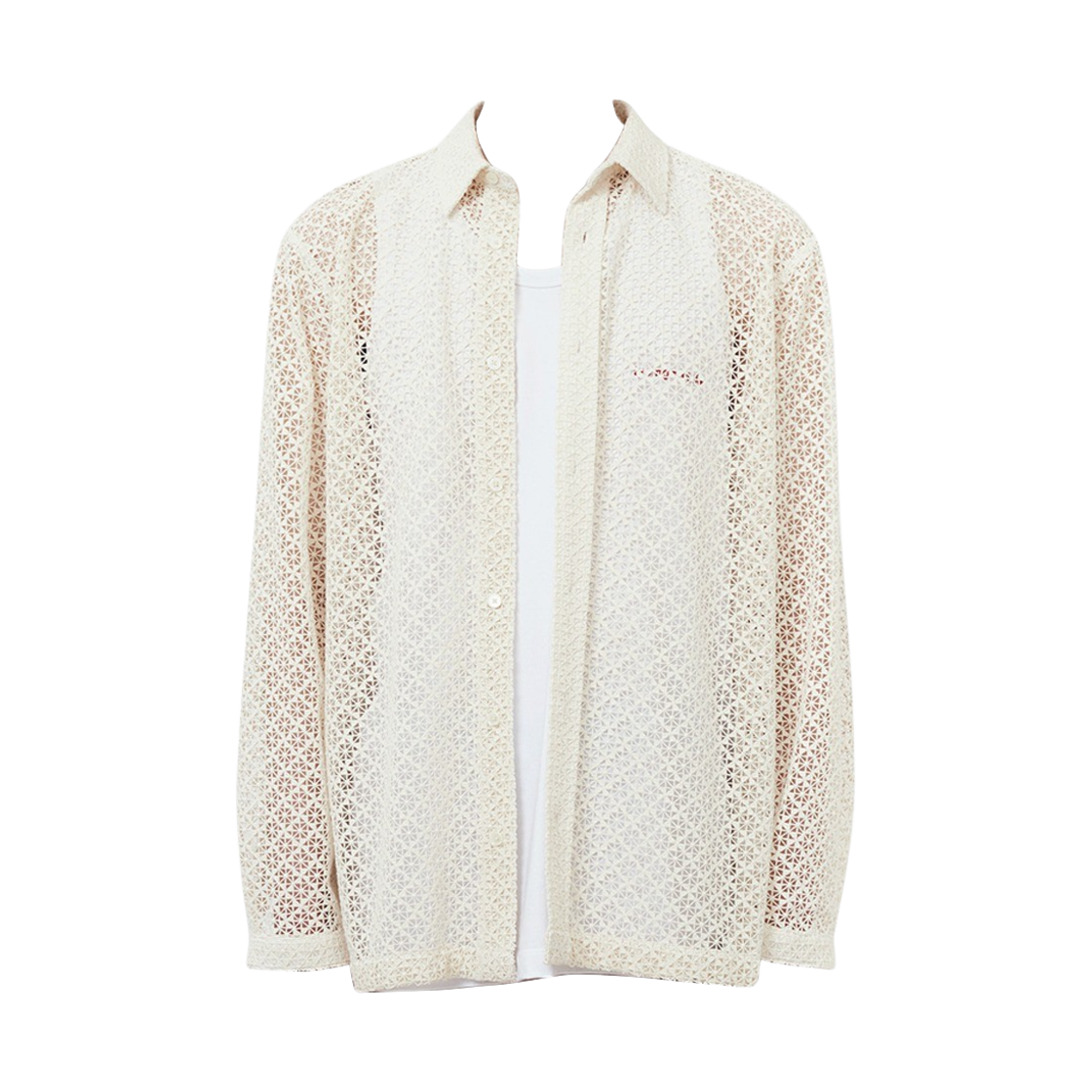 2201TMSH002UIC Typing Mistake Check Pattern Crochet Shirts Ivory