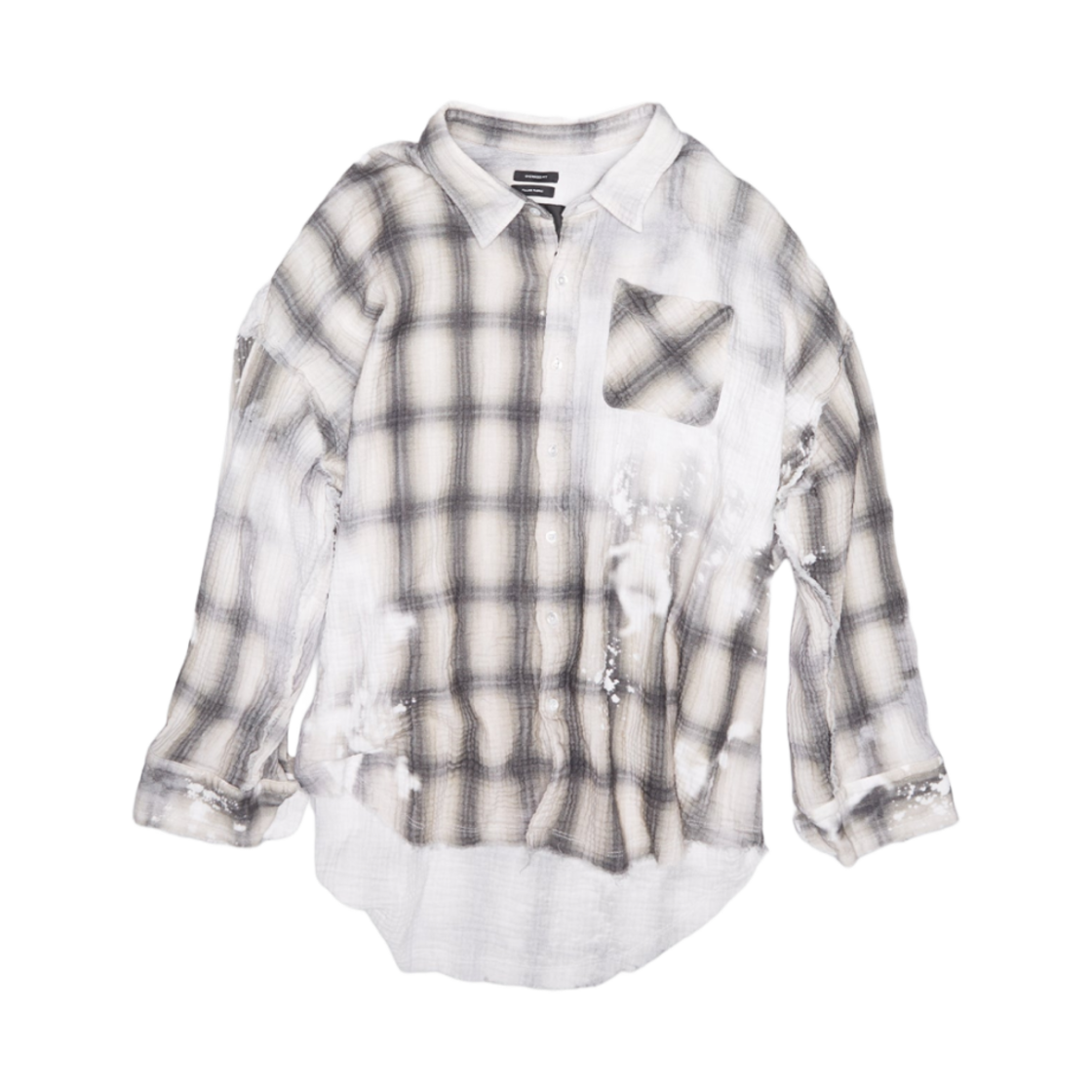 (W) R13 슈레디드 심 드롭 넥 프린티드 그레이 플레이드((W) R13 Shredded Seam Drop Neck Printed Grey Plaid)