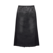(W) Matin Kim Jersey Mixed Denim Maxi Skirt Charcoal