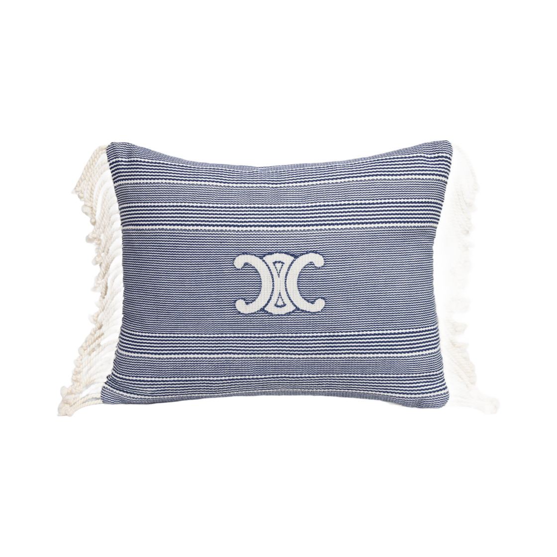 AA0880582-01MA Celine Triomphe Cushion in Striped Cotton Off White Navy