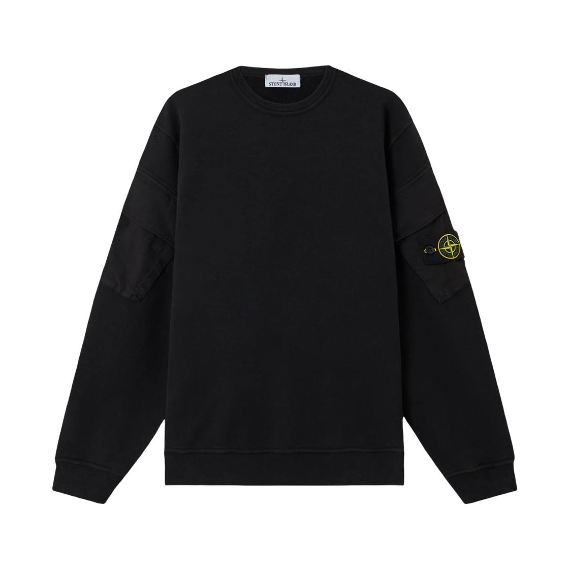 K2S1561000-08S0A20-V0029 Stone Island 6100008 Brushed Organic Cotton Fleece Regular Fit Crewneck Sweatshirt with Sleeve Pockets Black - 25FW