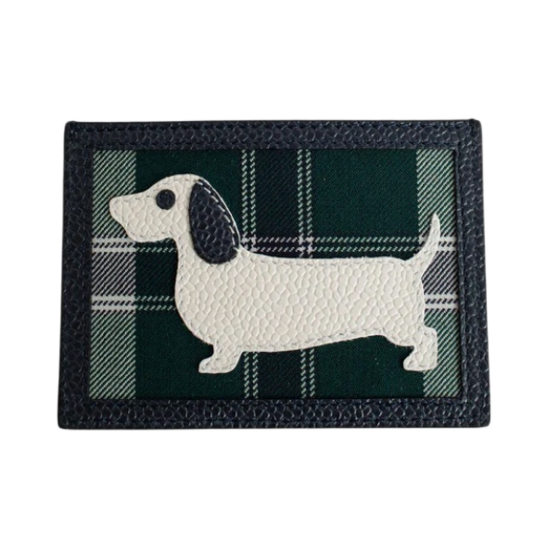 UAW041A-F0428-310 Thom Browne RWB Hector Check Leather Card Holder Green