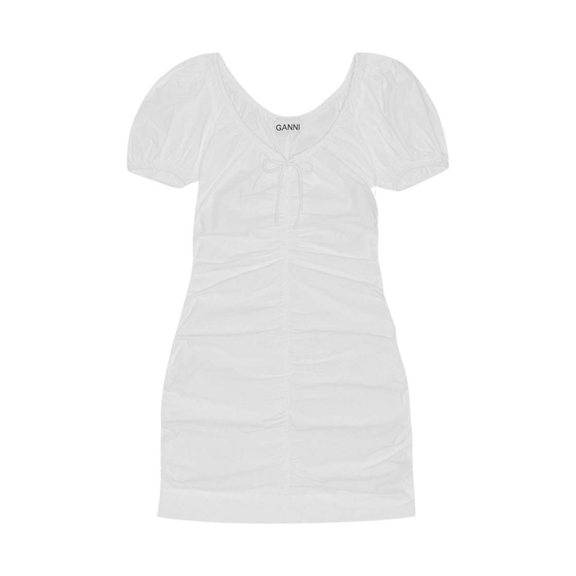(W) 가니 코튼 포플린 미니 드레스 브라이트 화이트((W) Ganni Cotton Poplin Mini Dress Bright White) - 1