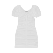 (W) Ganni Cotton Poplin Mini Dress Bright White