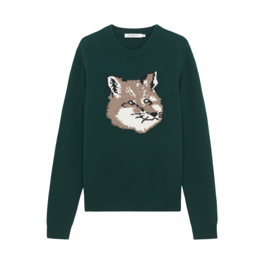 Maison Kitsune Big Fox Head Pullover Knit Dark Green