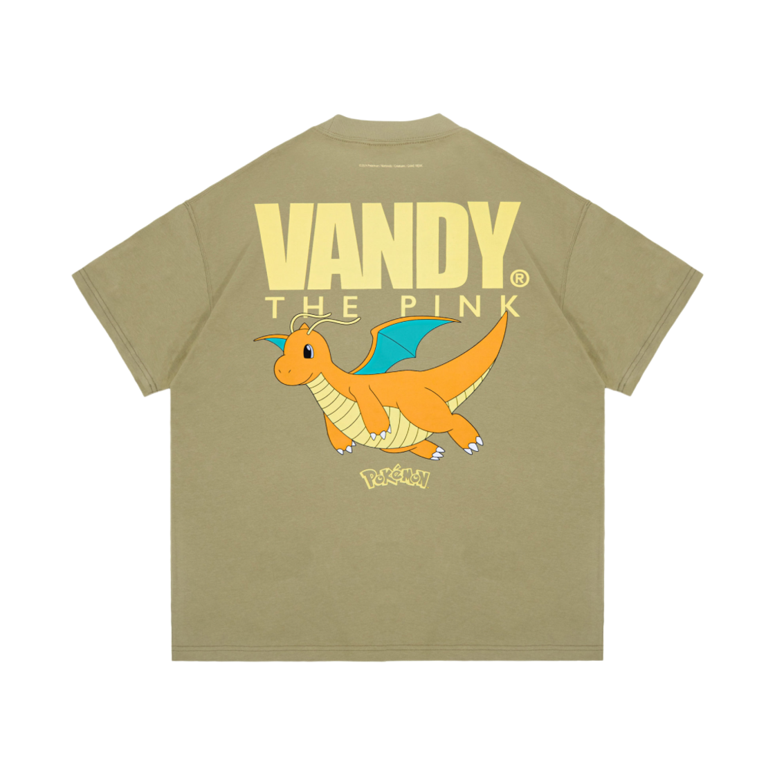 반디 더 핑크 x 포켓몬 망나뇽 티셔츠 라이트 카키(Vandy The Pink x Pokemon Dragonite T-Shirt Light Khaki)