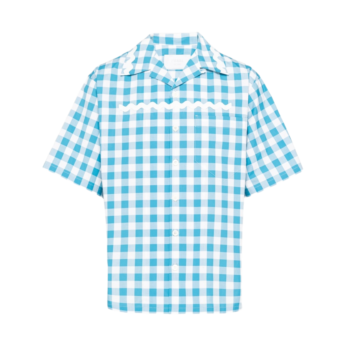 UCS434-1LTR-F03DV Prada Short Sleeve Cotton Shirt White Turquoise White