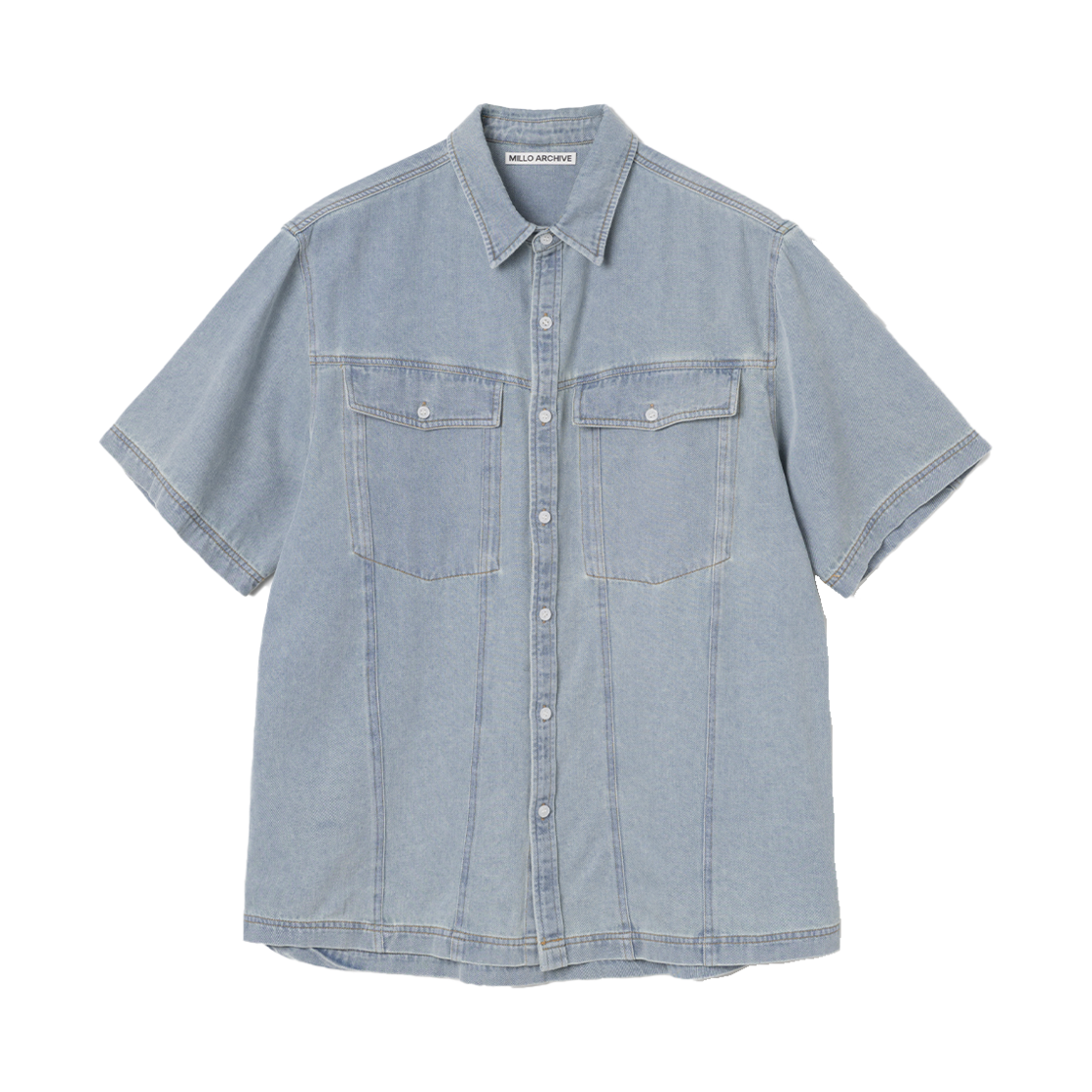 밀로 아카이브 투 포켓 데님 하프 셔츠 라이트 블루(Millo Archive Two Pocket Denim Half Shirts Light Blue)