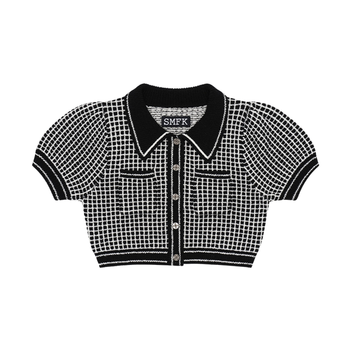 (W) 에스엠에프케이 캠퍼스 블랙 화이트 체커드 폴로 블랙 화이트((W) SMFK Campus Black and White Checkered Polo Black White)