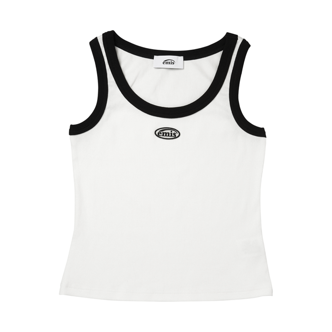 (W) 이미스 미니 와펜 슬리브리스 탑 화이트 블랙((W) Emis Mini Wappen Sleeveless Top White Black)