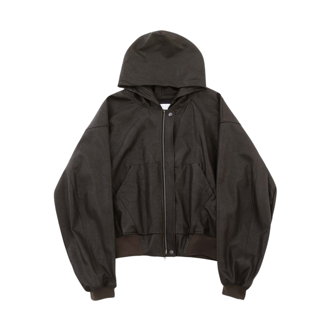 알렌느 크롭드 포우 레더 집업 후드 브라운(Haleine Cropped Faux Leahter Zip Up Hoodie Brown (VT305))