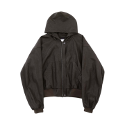 Haleine Cropped Faux Leahter Zip Up Hoodie Brown (VT305)