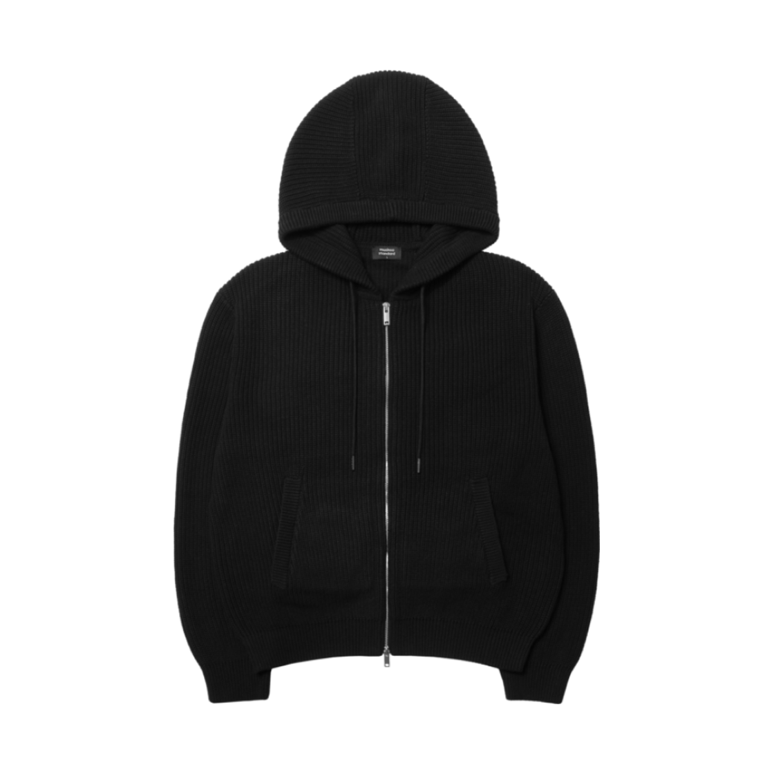 무신사 스탠다드 리브드 니트 후디드 집업 블랙(Musinsa Standard Ribbed Knit Hooded Zip-Up Black)