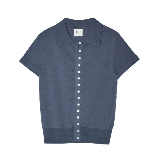 BESUKN002BL Enor Women Contrasting Bottons Shirt Cardigan Blue