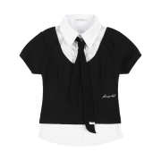 Fancy Club Preppy Ribbon Tie Shirt Black