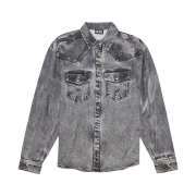 Diesel S-Gils-Dnm Fluid Shirt with Denim Trompe L’Oeil Dark Grey