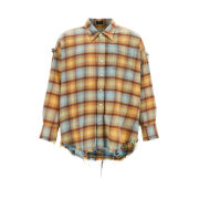 (W) R13 Shredded Seam Drop Neck Shirt Light Blue Yellow Plaid