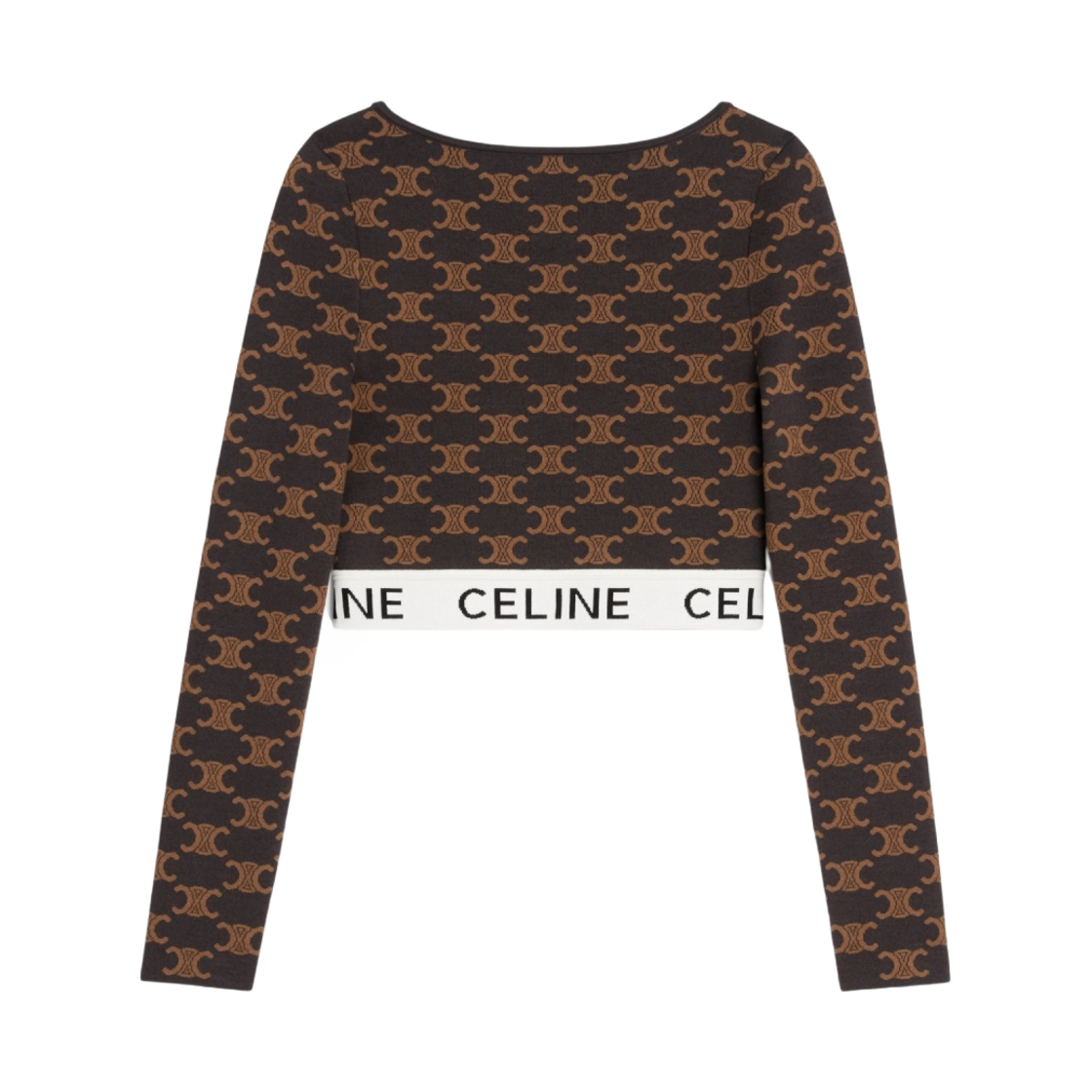 (W) 셀린느 실크 코튼 모노그램 크롭 탑 브라운((W) Celine Monogrammed Crop Top in Silk Cotton Brown) - 2