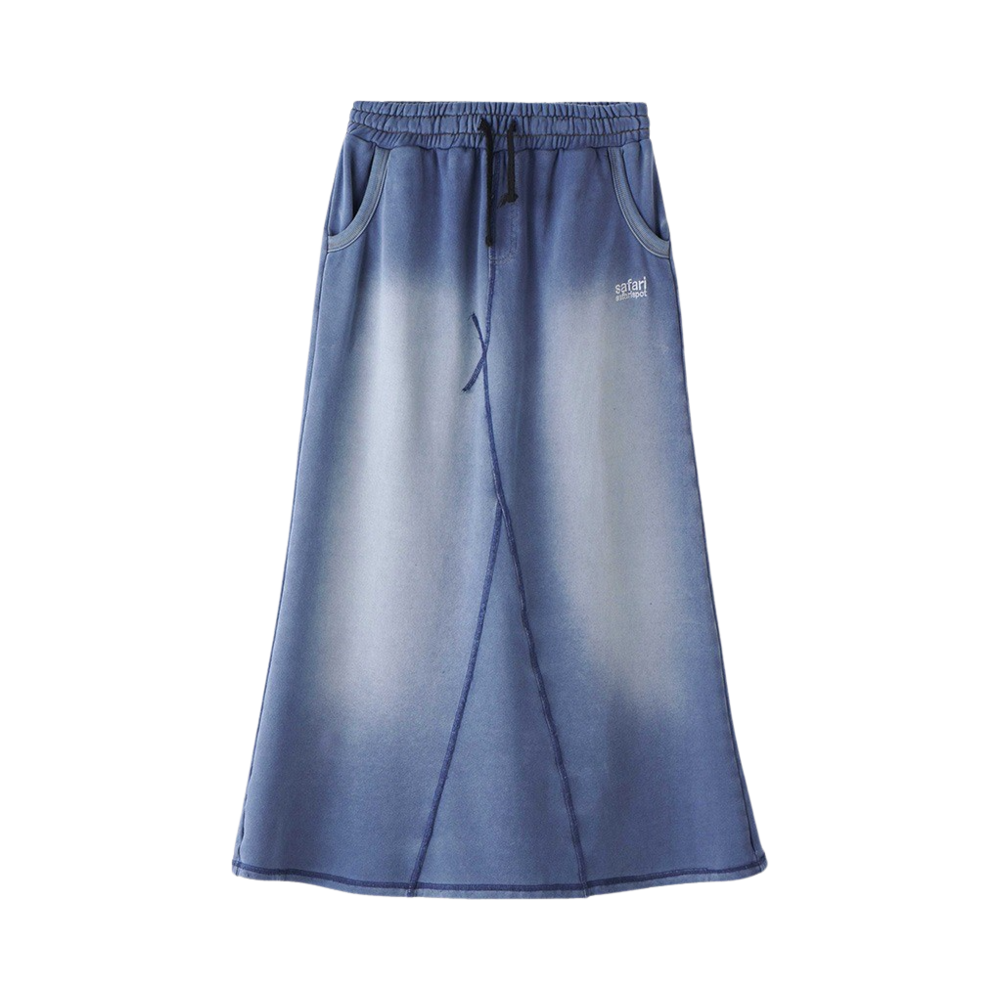 사파리스팟 베이직 데미지 워싱 데님 스웻스커트 블루