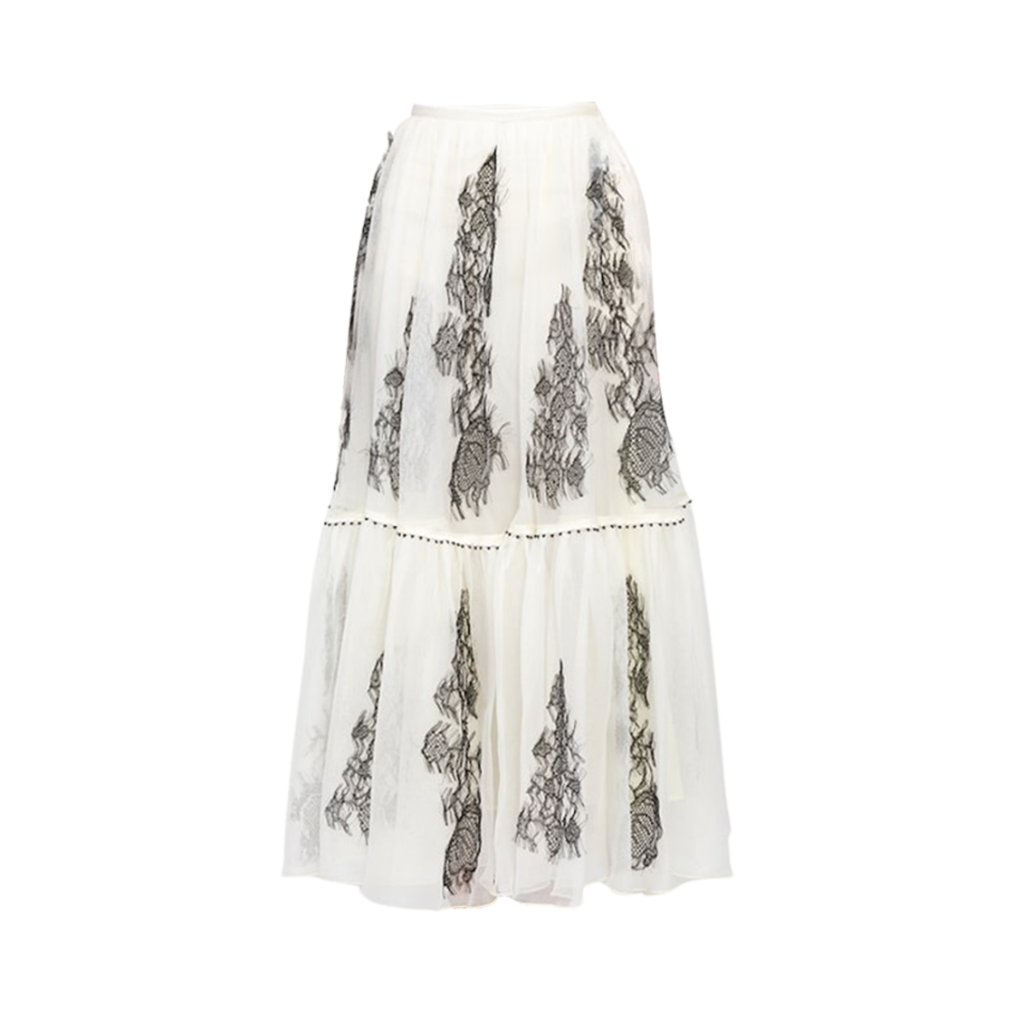314J02AM602-9330 (W) Dior Silk Flared Midi Skirt Ivory