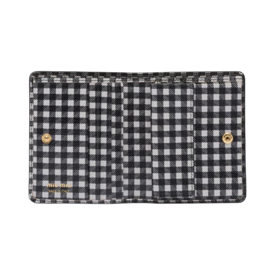 미우 미우 스몰 프린트 마드라스 가죽 지갑 블랙 화이트(Miu Miu Small Printed Madras Leather Wallet Black White) - 3