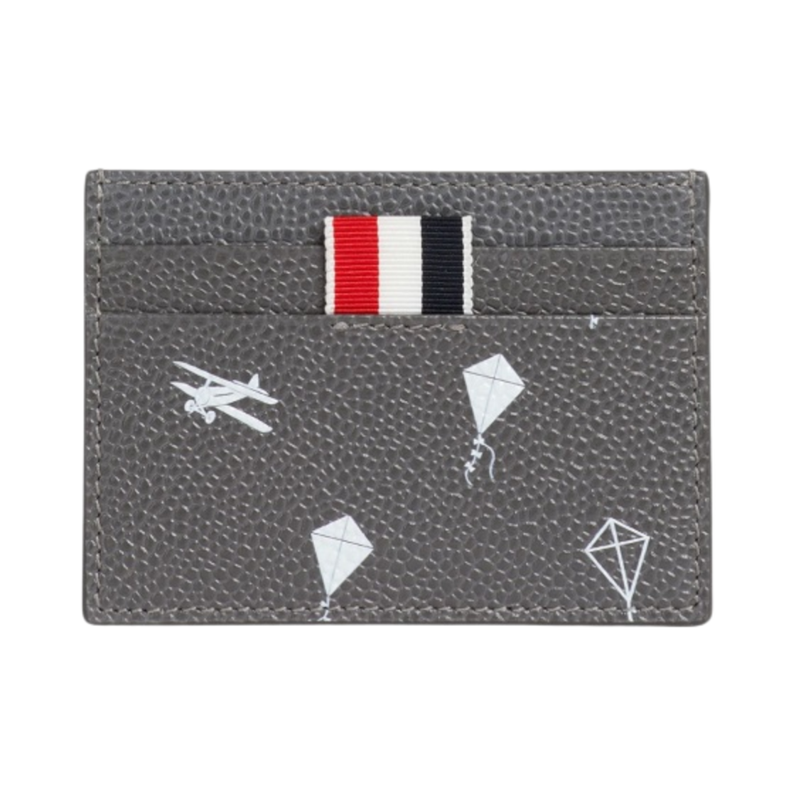 MAW020L-07915-025 Thom Browne Pebble Grain Leather 3D Kite Half Drop Single Card Holder Dark Grey