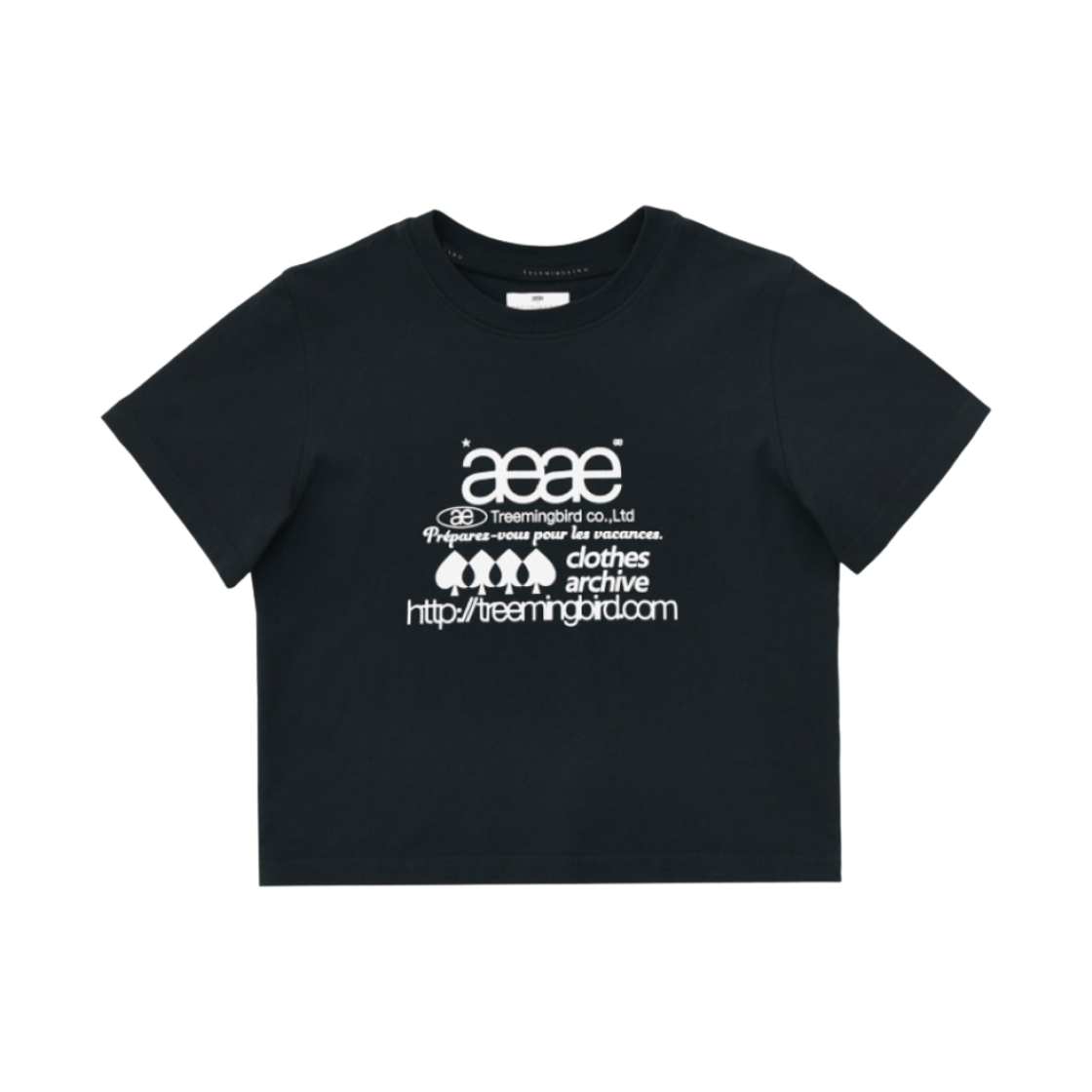 (W) 에이이에이이 x 트리밍버드 웹 로고 크롭 티셔츠 블랙