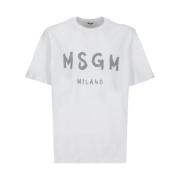 MSGM Cotton T-Shirt with Brushed Logo White
