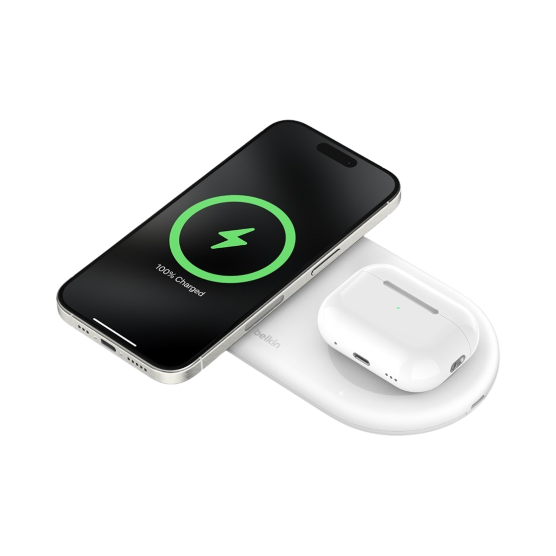 WIZ021qcWH Belkin 2-in-1 Qi2 15W Magnetic Wireless Charging Pad WIZ021qc White