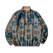 Kapital Java Kasuri Pattern Snap-T Fleece Pullover Navy