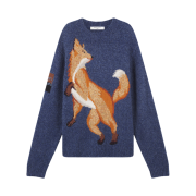 Maison Kitsune Fox Intarsia Comfort Jumper Denim Blue Melange