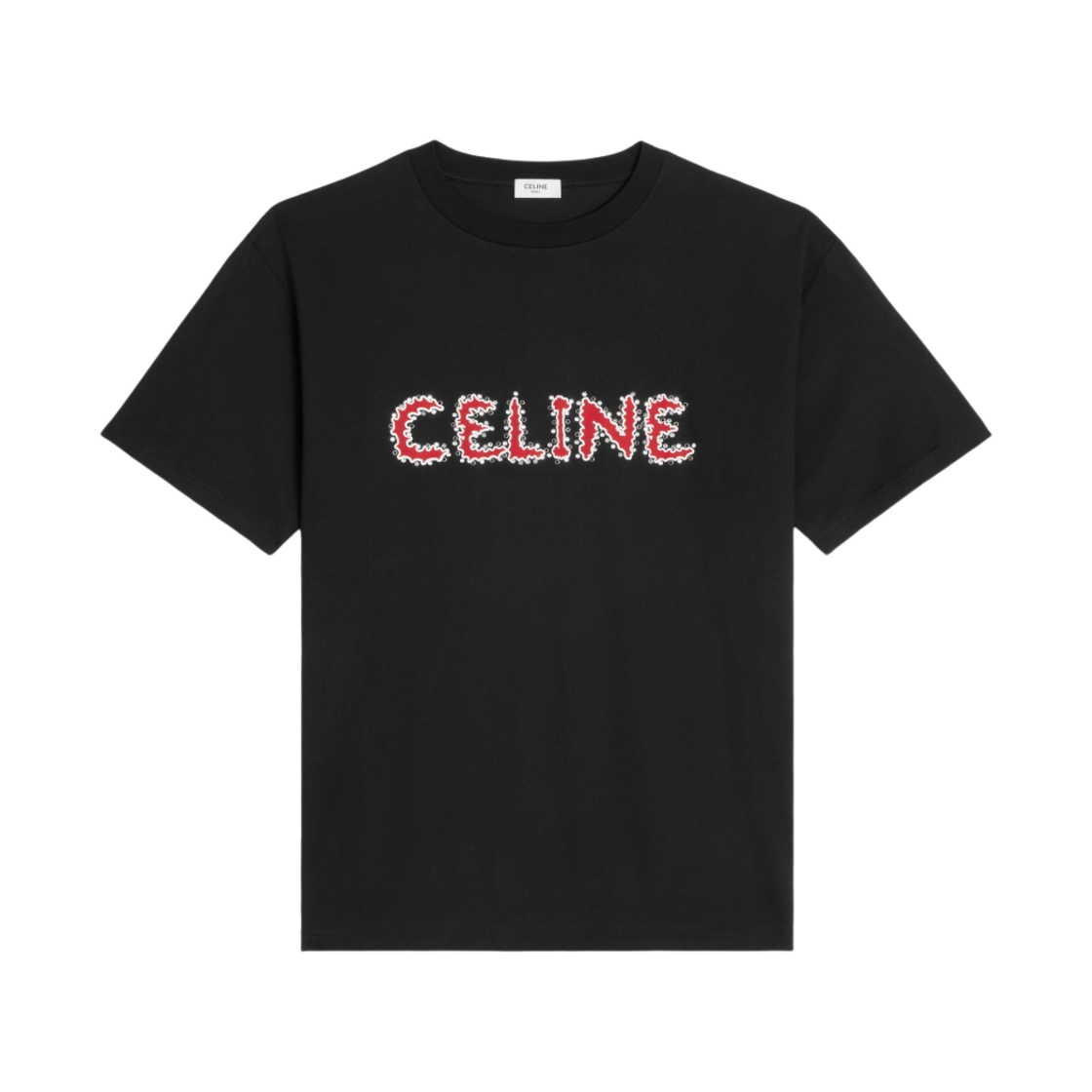 셀린느 코튼 저지 라인스톤 루즈 티셔츠 블랙 레드(Celine Rhinestones Loose T-Shirt in Cotton Jersey Black Red) - 1