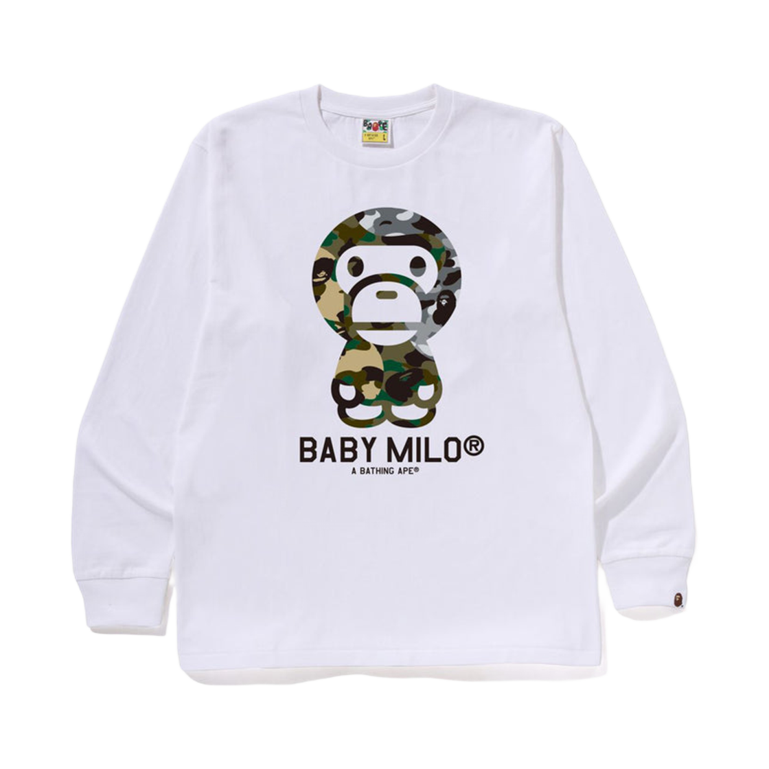 베이프 퍼스트 카모 크레이지 베이비 마일로 롱슬리브 티셔츠 화이트(BAPE 1st Camo Crazy Baby Milo L/S T-Shirt White)
