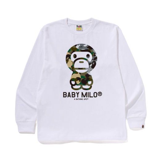 - BAPE 1st Camo Crazy Baby Milo L/S T-Shirt White