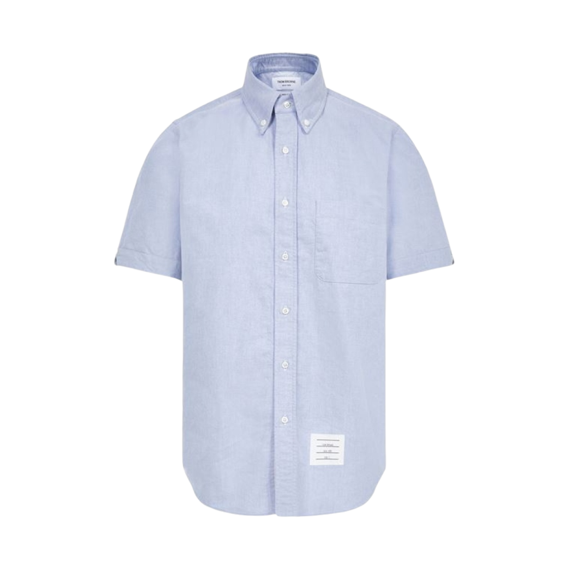 MWS239E-00139-480 Thom Browne Oxford Grosgrain Placket Straight Fit Button Down Short Sleeve Shirt Light Blue - 대표 이미지 #1