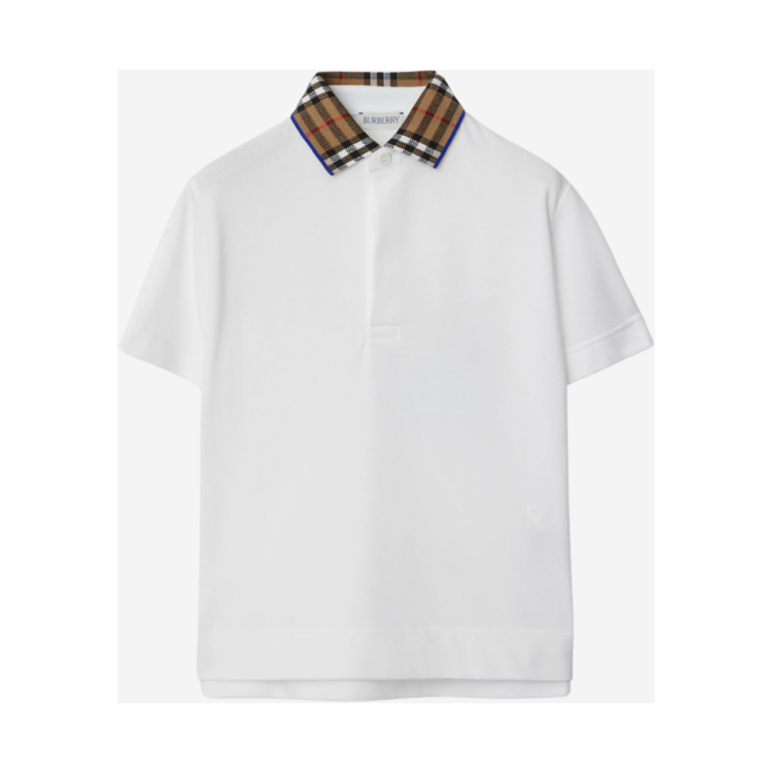 8073160 (Kids) Burberry Check Collar Cotton Polo Shirt White