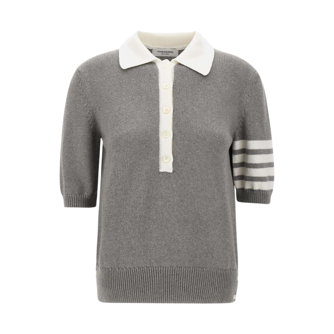 (W) 톰브라운 코튼 저지 플라워 사선 숏슬리브 폴로 라이트 그레이((W) Thom Browne Cotton Jersey Flower 4-Bar Short Sleeve Polo Light Grey) - 1