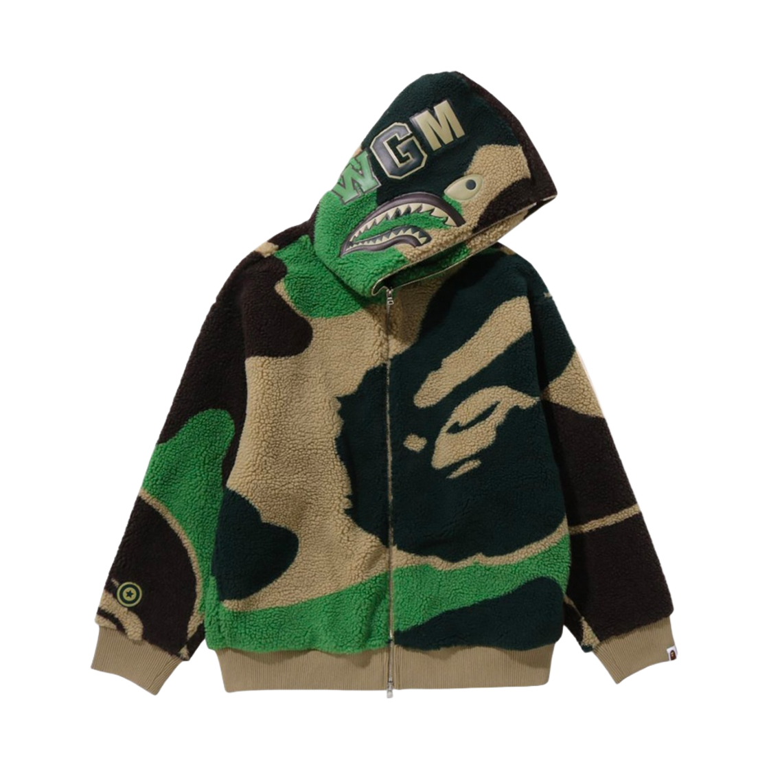 베이프 메가 ABC 카모 샤크 보아 후드 아미 그린(BAPE Mega ABC Camo Shark Boa Hoodie Army Green)