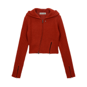 Vacant Archive Moro Knitted Hoodie Zip-Up Red