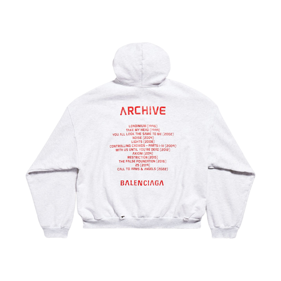 발렌시아가 뮤직 아카이브 시리즈 커넥티드 집업 후드 미디움 핏 라이트 그레이 레드(Balenciaga Music Archive Series Connected Zip Up Hoodie Medium Fit Light Grey Red) - 2