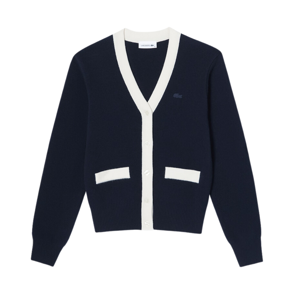 (W) 라코스테 컬러 블록 가디건 네이비 블루((W) Lacoste Color Block Cardigan Navy Blue) - 1