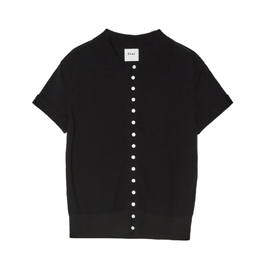 BESUKN002BK Enor Women Contrasting Bottons Shirt Cardigan Black