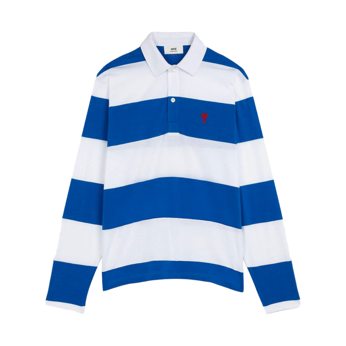 아미 스몰 하트 로고 스트라이프 폴로 셔츠 블루 화이트