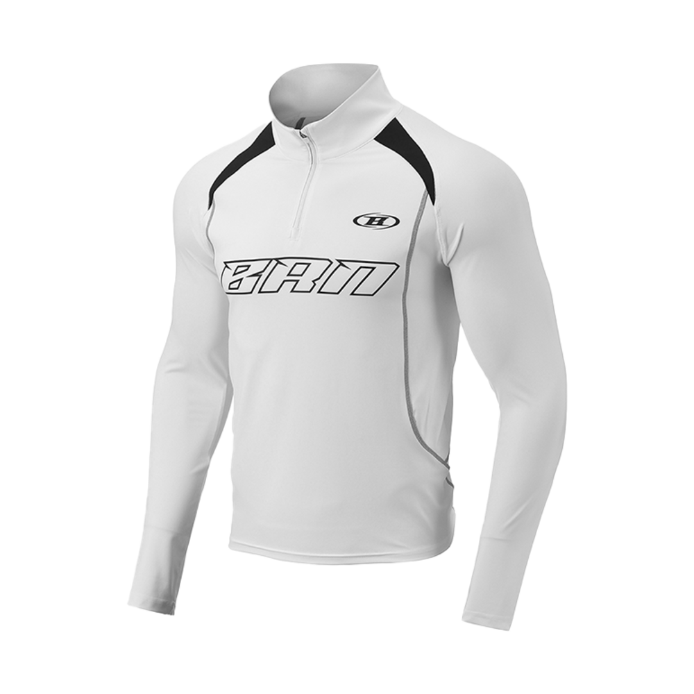BG1MLT346WH BORN TO WIN BRN Silver Line Half Zip Up Long Sleeve White