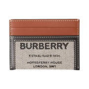 Burberry Horseferry Print Cotton Canvas Leather Card Case Black Tan